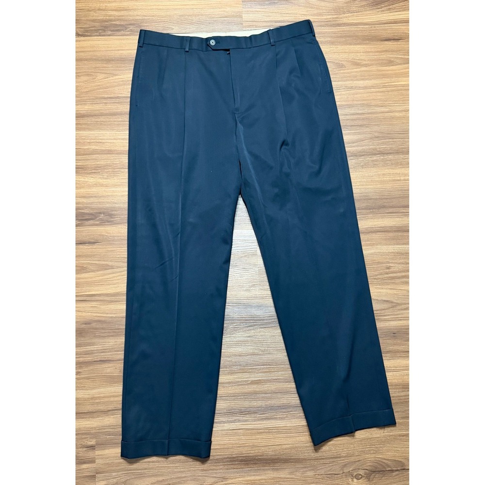 Brooks Brothers Madison Navy 100% Wool Pleated Cuffed Dress Pants Sz 38x32
